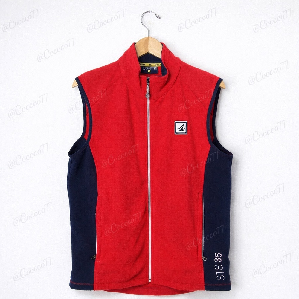 Sperry STS 35 Fleece Vest Women Medium Red Navy Zip Sailing Outdoor Lightweight